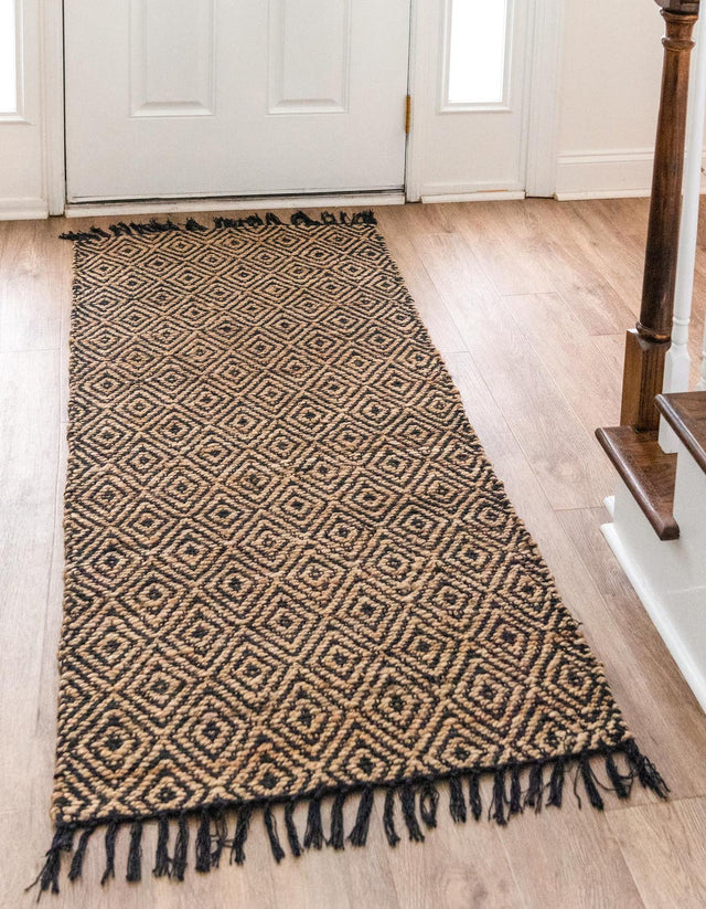 Black 2' 7 x 6' 1 Braided Jute Runner Area Rug 100% Jute Hand Braided Natural Eco-Friendly Boho Style Carpet for Living Rooms Dining Office Space Dorms for Sale at Rug Engine