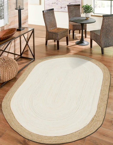 White 5' 1 x 8' Braided Jute Oval Rug