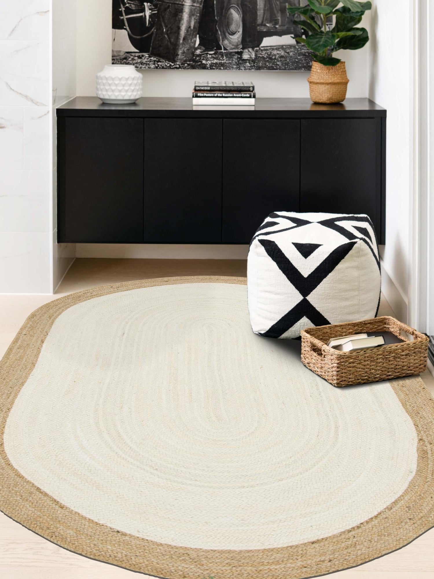 White 8' x 10' Braided Jute Oval Area Rug 100% Jute Hand Braided Natural Eco-Friendly Boho Style Carpet for Living Rooms Dining Office Space Dorms for Sale at Rug Engine