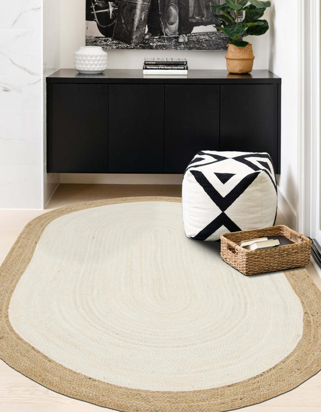 White 8' x 10' Braided Jute Oval Rug