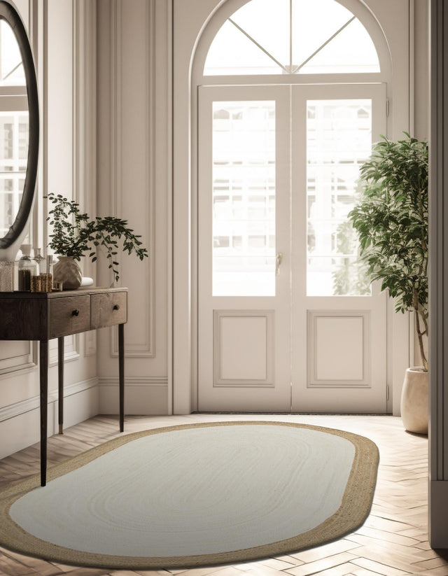White 3' 3 x 5' 1 Braided Jute Oval Rug