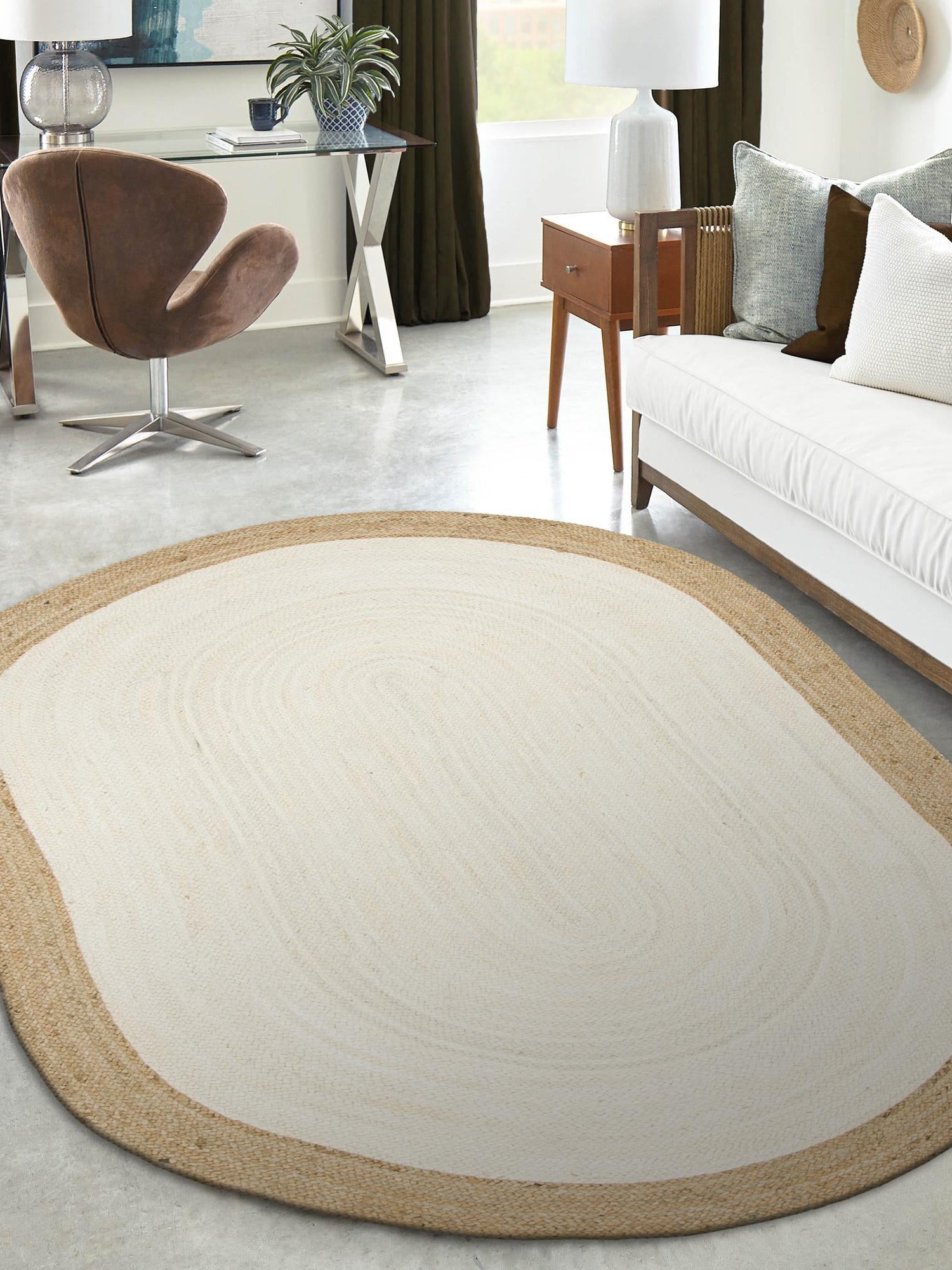 White 3' 3 x 5' 1 Braided Jute Oval Area Rug 100% Jute Hand Braided Natural Eco-Friendly Boho Style Carpet for Living Rooms Dining Office Space Dorms for Sale at Rug Engine