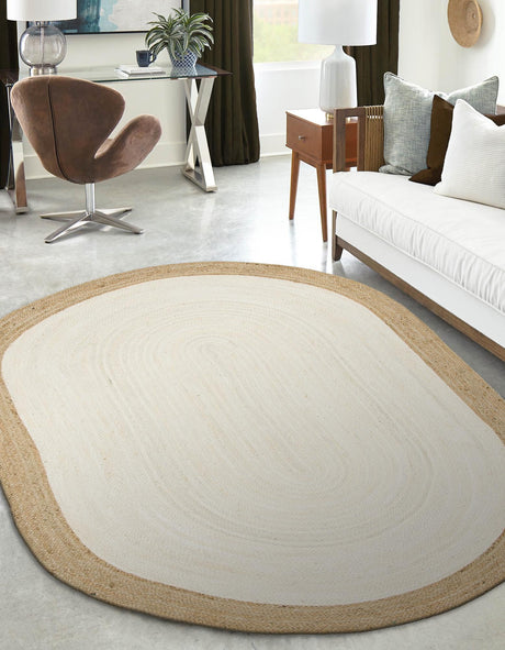 White 8' x 10' Braided Jute Oval Area Rug 100% Jute Hand Braided Natural Eco-Friendly Boho Style Carpet for Living Rooms Dining Office Space Dorms for Sale at Rug Engine