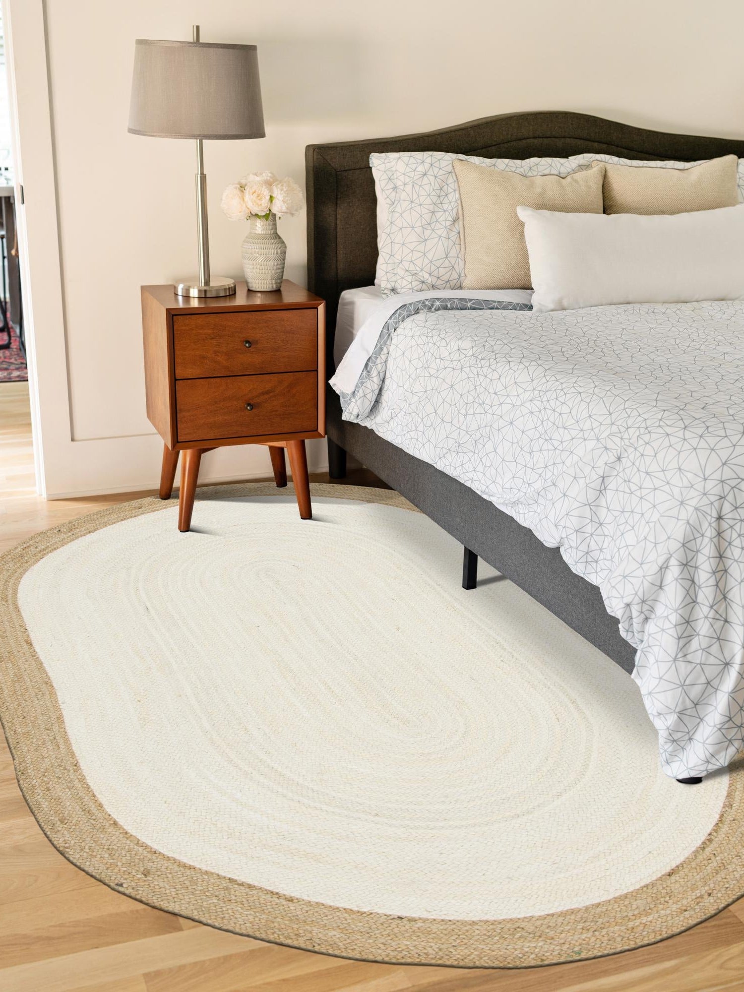 White 3' 3 x 5' 1 Braided Jute Oval Area Rug 100% Jute Hand Braided Natural Eco-Friendly Boho Style Carpet for Living Rooms Dining Office Space Dorms for Sale at Rug Engine