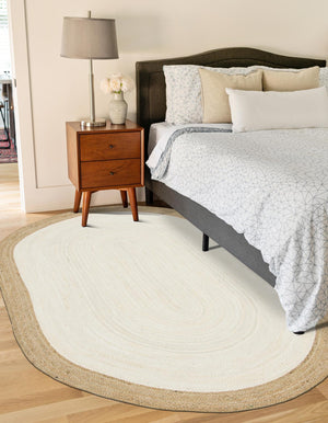 White 3' 3 x 5' 1 Braided Jute Oval Rug