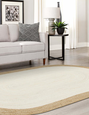 White 3' 3 x 5' 1 Braided Jute Oval Rug