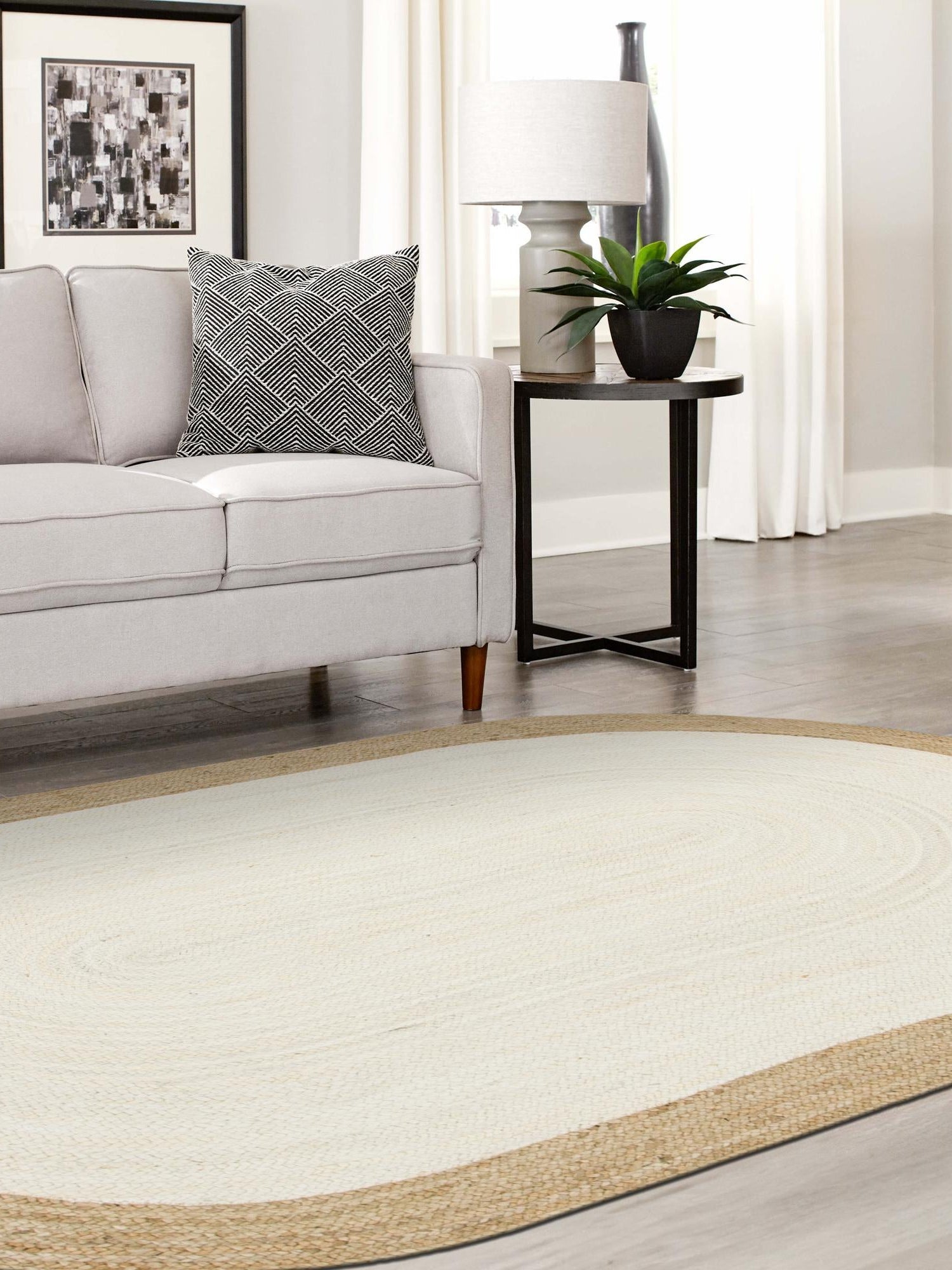 White 8' x 10' Braided Jute Oval Area Rug 100% Jute Hand Braided Natural Eco-Friendly Boho Style Carpet for Living Rooms Dining Office Space Dorms for Sale at Rug Engine