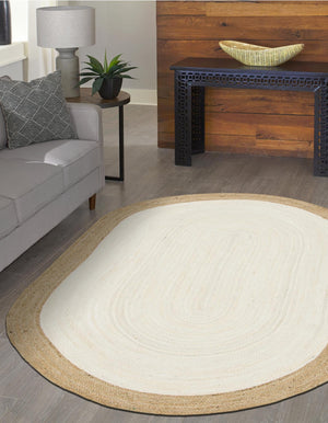 White 3' 3 x 5' 1 Braided Jute Oval Rug