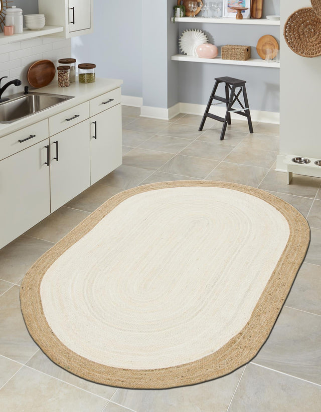White 3' 3 x 5' 1 Braided Jute Oval Rug