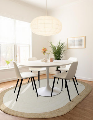 White 5' 1 x 8' Braided Jute Oval Rug