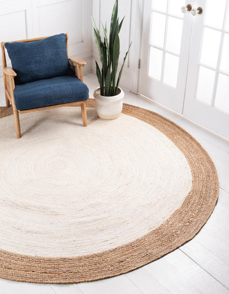 White 3' 3 x 3' 3 Braided Jute Round Rug