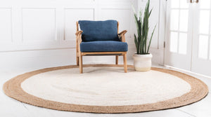 White 3' 3 x 3' 3 Braided Jute Round Rug