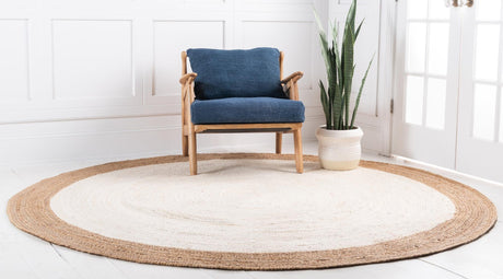White 8' x 8' Braided Jute Round Area Rug 100% Jute Hand Braided Natural Eco-Friendly Boho Style Carpet for Living Rooms Dining Office Space Dorms for Sale at Rug Engine