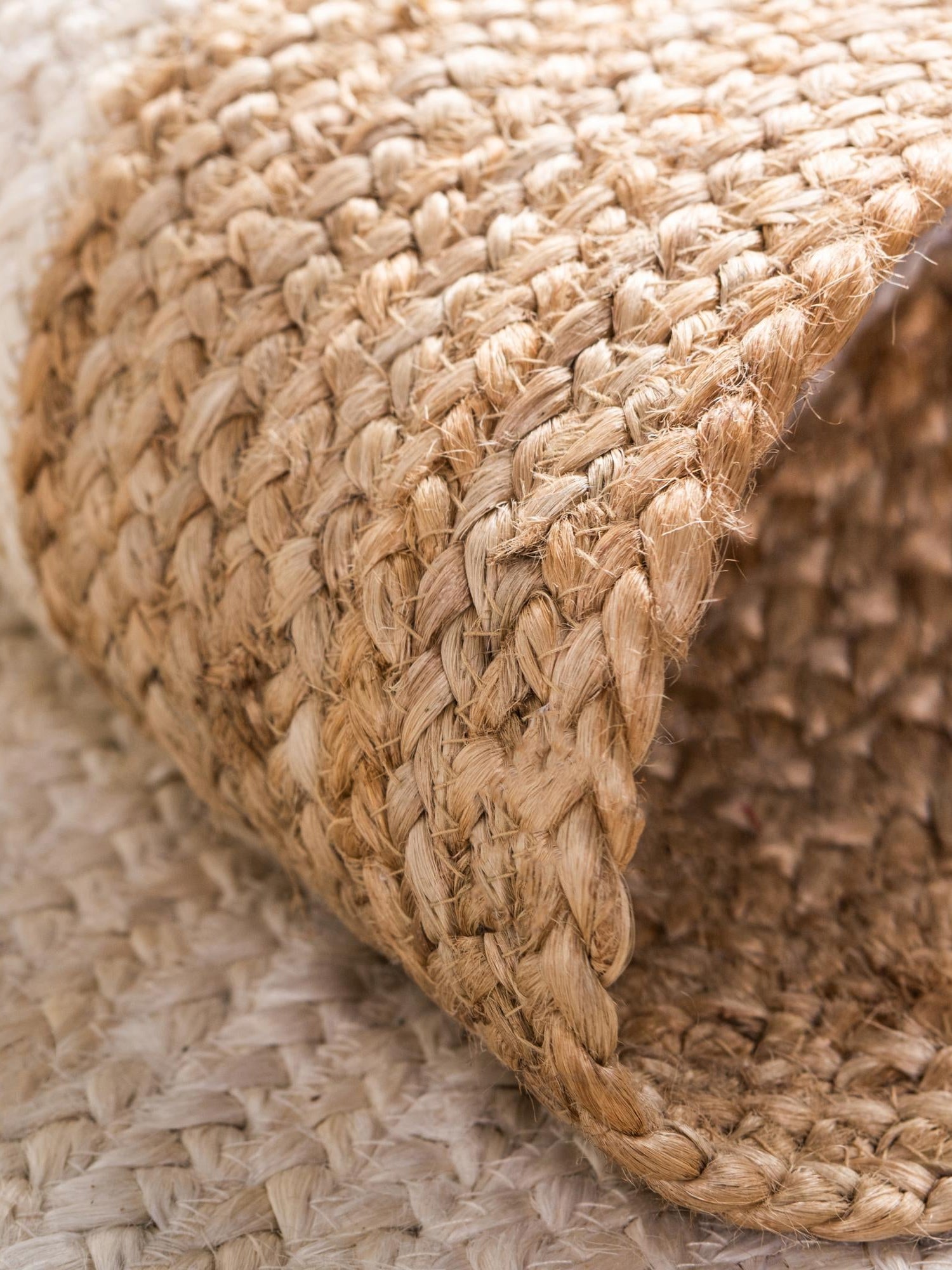 White 8' x 8' Braided Jute Round Area Rug 100% Jute Hand Braided Natural Eco-Friendly Boho Style Carpet for Living Rooms Dining Office Space Dorms for Sale at Rug Engine