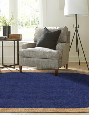 Navy Blue 3' 3 x 5' 1 Braided Jute Oval Rug