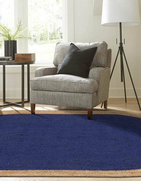 Navy Blue 3' 3 x 5' 1 Braided Jute Oval Area Rug 100% Jute Hand Braided Natural Eco-Friendly Boho Style Carpet for Living Rooms Dining Office Space Dorms for Sale at Rug Engine