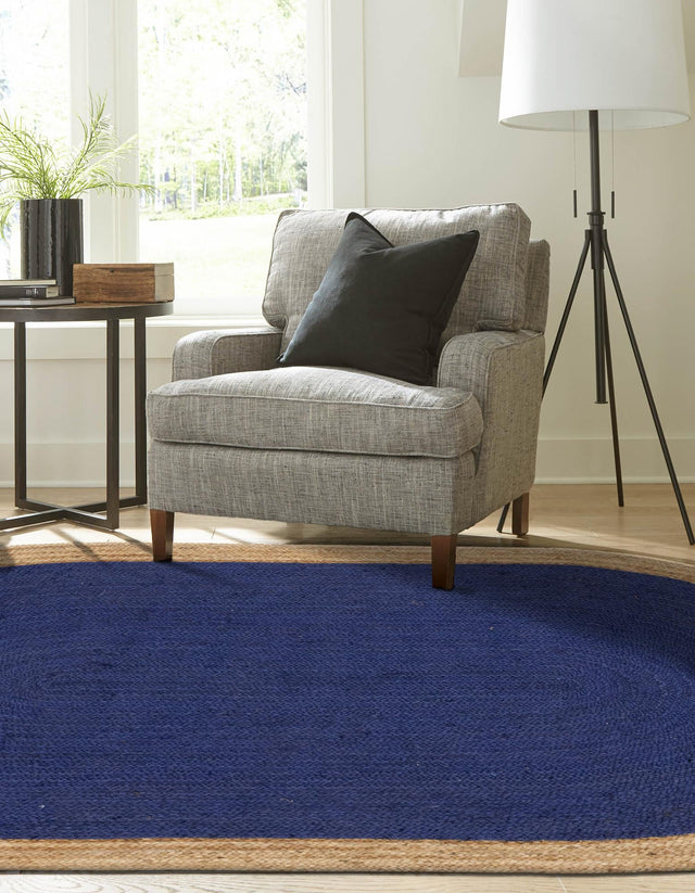 Navy Blue 3' 3 x 5' 1 Braided Jute Oval Rug