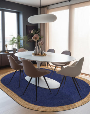 Navy Blue 3' 3 x 5' 1 Braided Jute Oval Rug