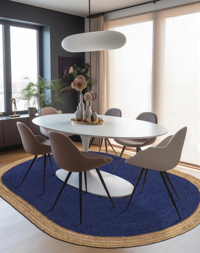 Navy Blue 3' 3 x 5' 1 Braided Jute Oval Rug