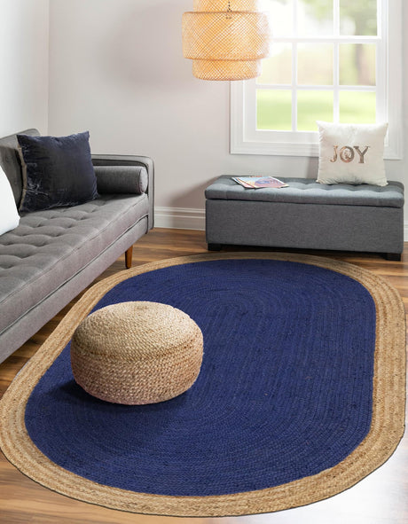 Navy Blue 3' 3 x 5' 1 Braided Jute Oval Area Rug 100% Jute Hand Braided Natural Eco-Friendly Boho Style Carpet for Living Rooms Dining Office Space Dorms for Sale at Rug Engine