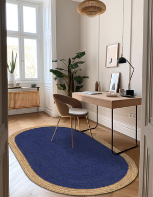 Navy Blue 3' 3 x 5' 1 Braided Jute Oval Rug