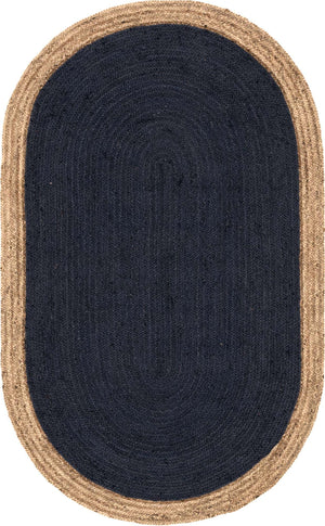 Navy Blue 5' 1 x 8' Braided Jute Oval Rug