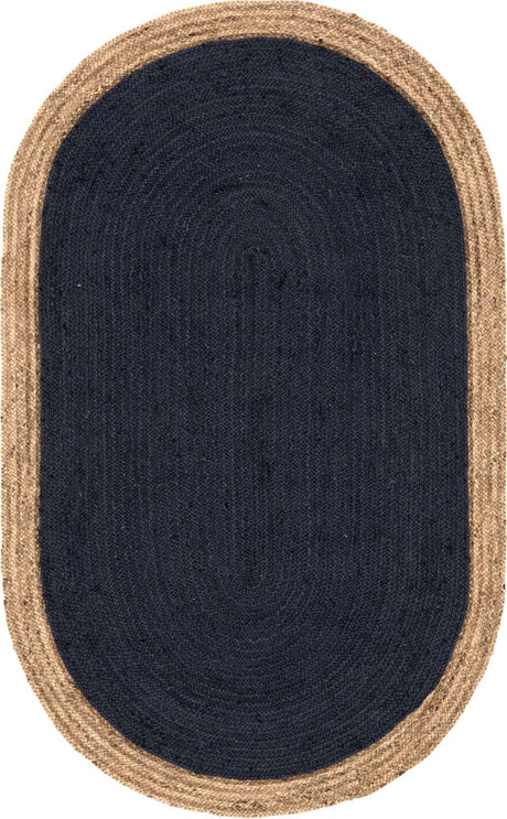 Navy Blue 5' 1 x 8' Braided Jute Oval Rug