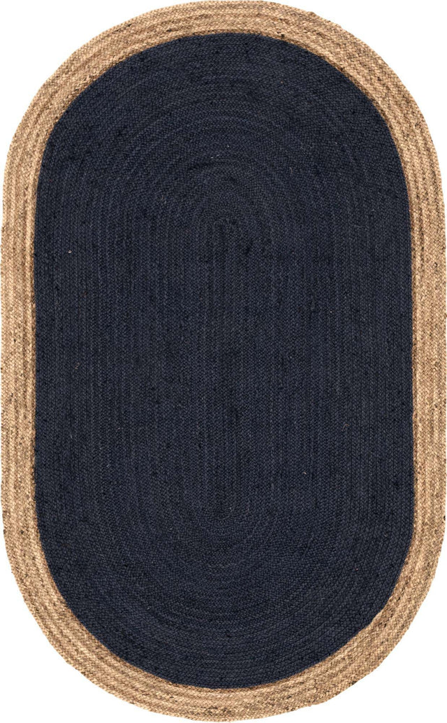 Navy Blue 5' 1 x 8' Braided Jute Oval Rug