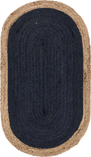 Navy Blue 3' 3 x 5' 1 Braided Jute Oval Rug