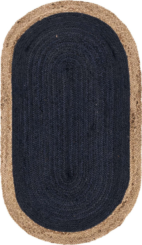 Navy Blue 3' 3 x 5' 1 Braided Jute Oval Rug