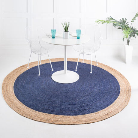 Navy Blue 8' x 8' Braided Jute Round Rug