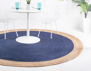 Navy Blue 8' x 8' Braided Jute Round Rug