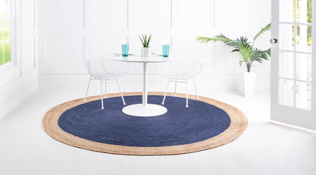 Navy Blue 3' 3 x 3' 3 Braided Jute Round Area Rug 100% Jute Hand Braided Natural Eco-Friendly Boho Style Carpet for Living Rooms Dining Office Space Dorms for Sale at Rug Engine