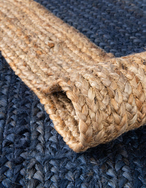 Navy Blue 8' x 8' Braided Jute Round Rug