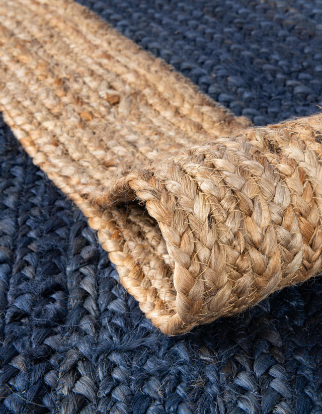 Navy Blue 8' x 8' Braided Jute Round Rug