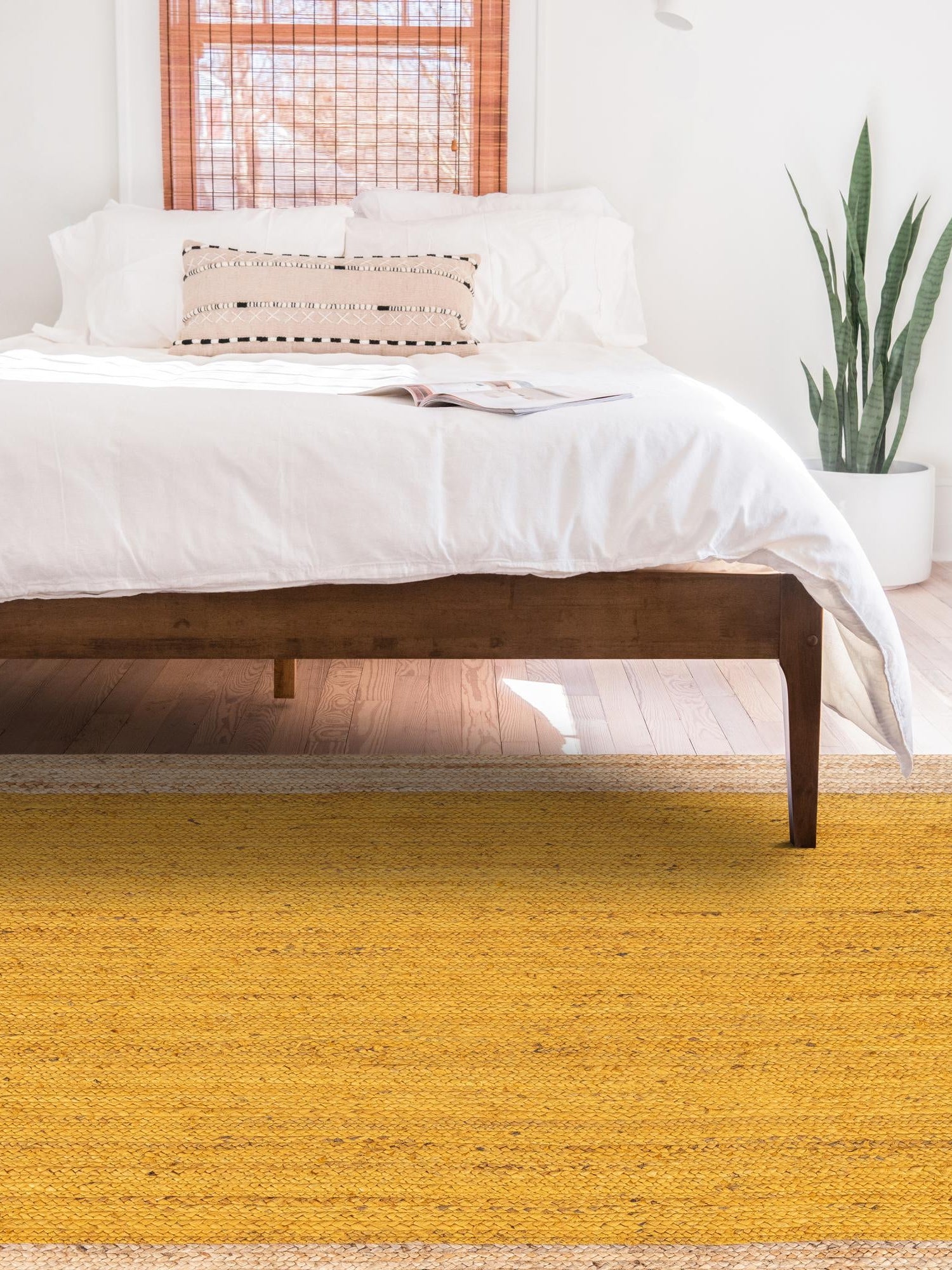 Yellow 4' 1 x 6' 1 Braided Jute Rectangle Area Rug 100% Jute Hand Braided Natural Eco-Friendly Boho Style Carpet for Living Rooms Dining Office Space Dorms for Sale at Rug Engine
