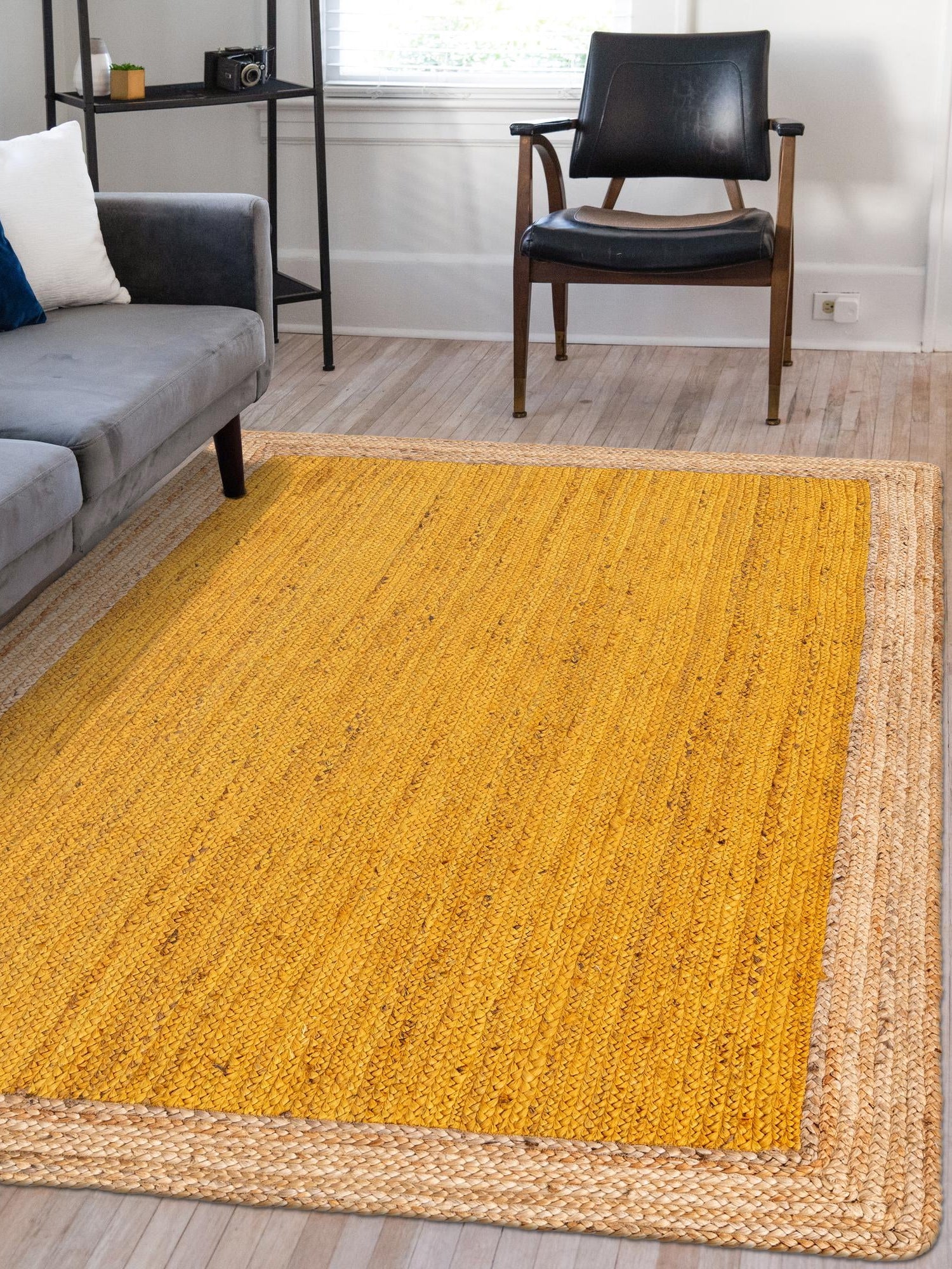Yellow 4' 1 x 6' 1 Braided Jute Rectangle Area Rug 100% Jute Hand Braided Natural Eco-Friendly Boho Style Carpet for Living Rooms Dining Office Space Dorms for Sale at Rug Engine