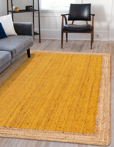 Yellow 4' 1 x 6' 1 Braided Jute Rectangle Area Rug 100% Jute Hand Braided Natural Eco-Friendly Boho Style Carpet for Living Rooms Dining Office Space Dorms for Sale at Rug Engine