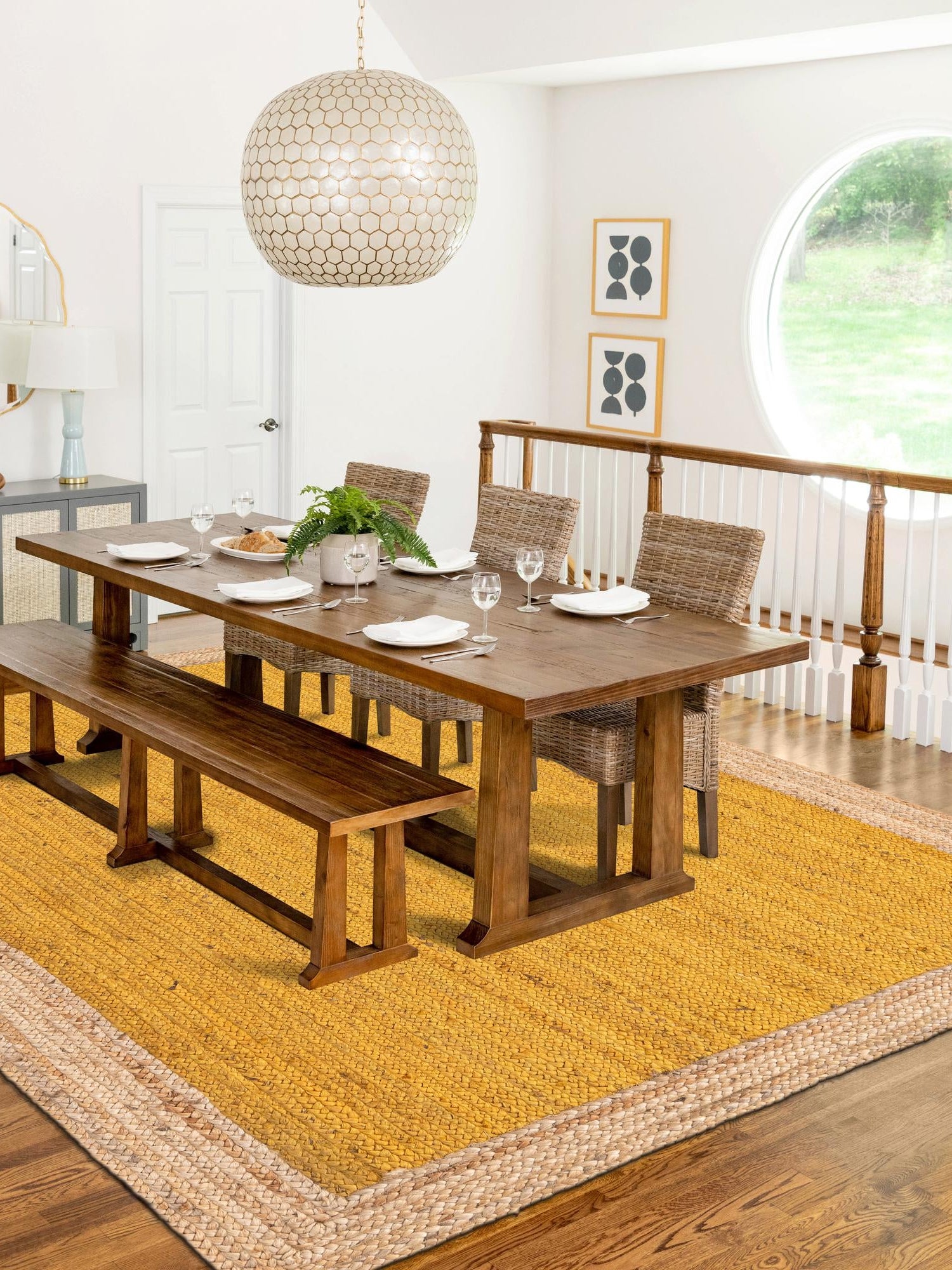 Yellow 9' x 12' 2 Braided Jute Rectangle Area Rug 100% Jute Hand Braided Natural Eco-Friendly Boho Style Carpet for Living Rooms Dining Office Space Dorms for Sale at Rug Engine