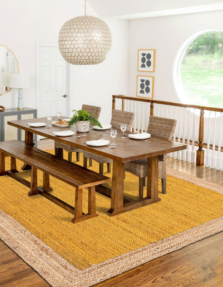 Yellow 9' x 12' 2 Braided Jute Rectangle Area Rug 100% Jute Hand Braided Natural Eco-Friendly Boho Style Carpet for Living Rooms Dining Office Space Dorms for Sale at Rug Engine