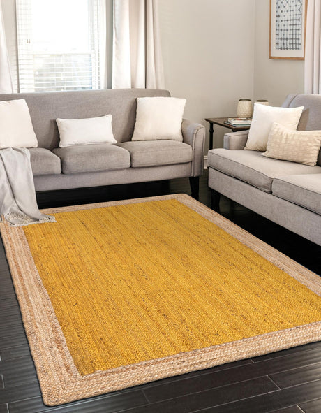 Yellow 8' x 10' Braided Jute Rectangle Area Rug 100% Jute Hand Braided Natural Eco-Friendly Boho Style Carpet for Living Rooms Dining Office Space Dorms for Sale at Rug Engine