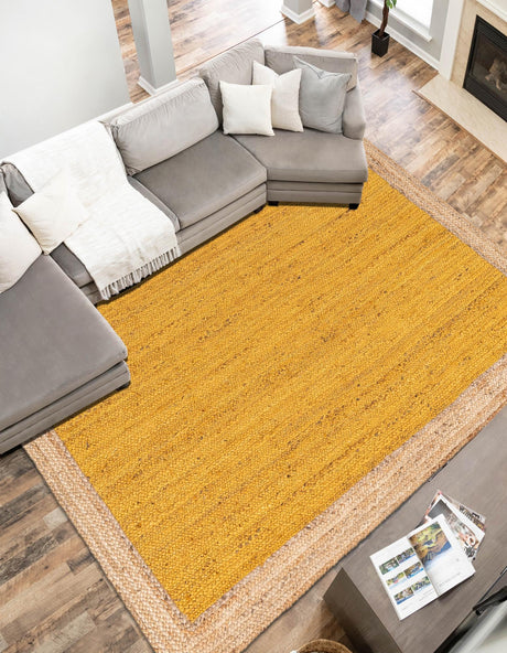 Yellow 8' x 10' Braided Jute Rectangle Area Rug 100% Jute Hand Braided Natural Eco-Friendly Boho Style Carpet for Living Rooms Dining Office Space Dorms for Sale at Rug Engine