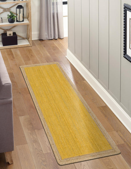 Yellow 2' 7 x 6' 1 Braided Jute Runner Area Rug 100% Jute Hand Braided Natural Eco-Friendly Boho Style Carpet for Living Rooms Dining Office Space Dorms for Sale at Rug Engine