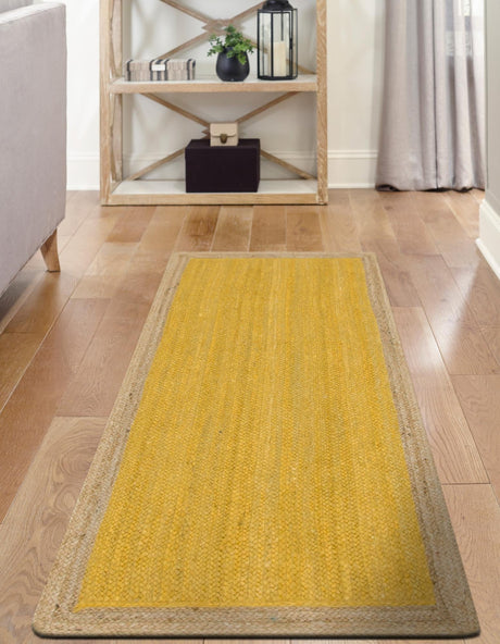 Yellow 2' 7 x 6' 1 Braided Jute Runner Area Rug 100% Jute Hand Braided Natural Eco-Friendly Boho Style Carpet for Living Rooms Dining Office Space Dorms for Sale at Rug Engine