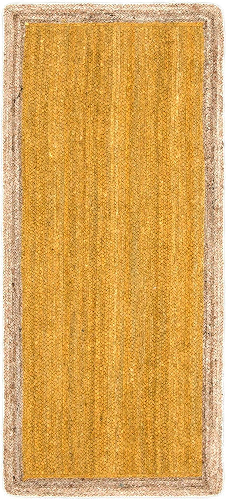 Yellow 2' 7 x 6' 1 Braided Jute Runner Area Rug 100% Jute Hand Braided Natural Eco-Friendly Boho Style Carpet for Living Rooms Dining Office Space Dorms for Sale at Rug Engine