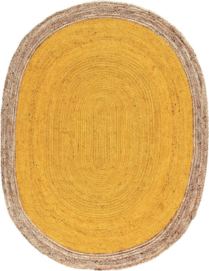 Yellow 8' x 10' Braided Jute Oval Rug