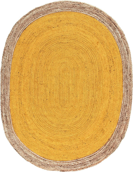 Yellow 8' x 10' Braided Jute Oval Area Rug 100% Jute Hand Braided Natural Eco-Friendly Boho Style Carpet for Living Rooms Dining Office Space Dorms for Sale at Rug Engine