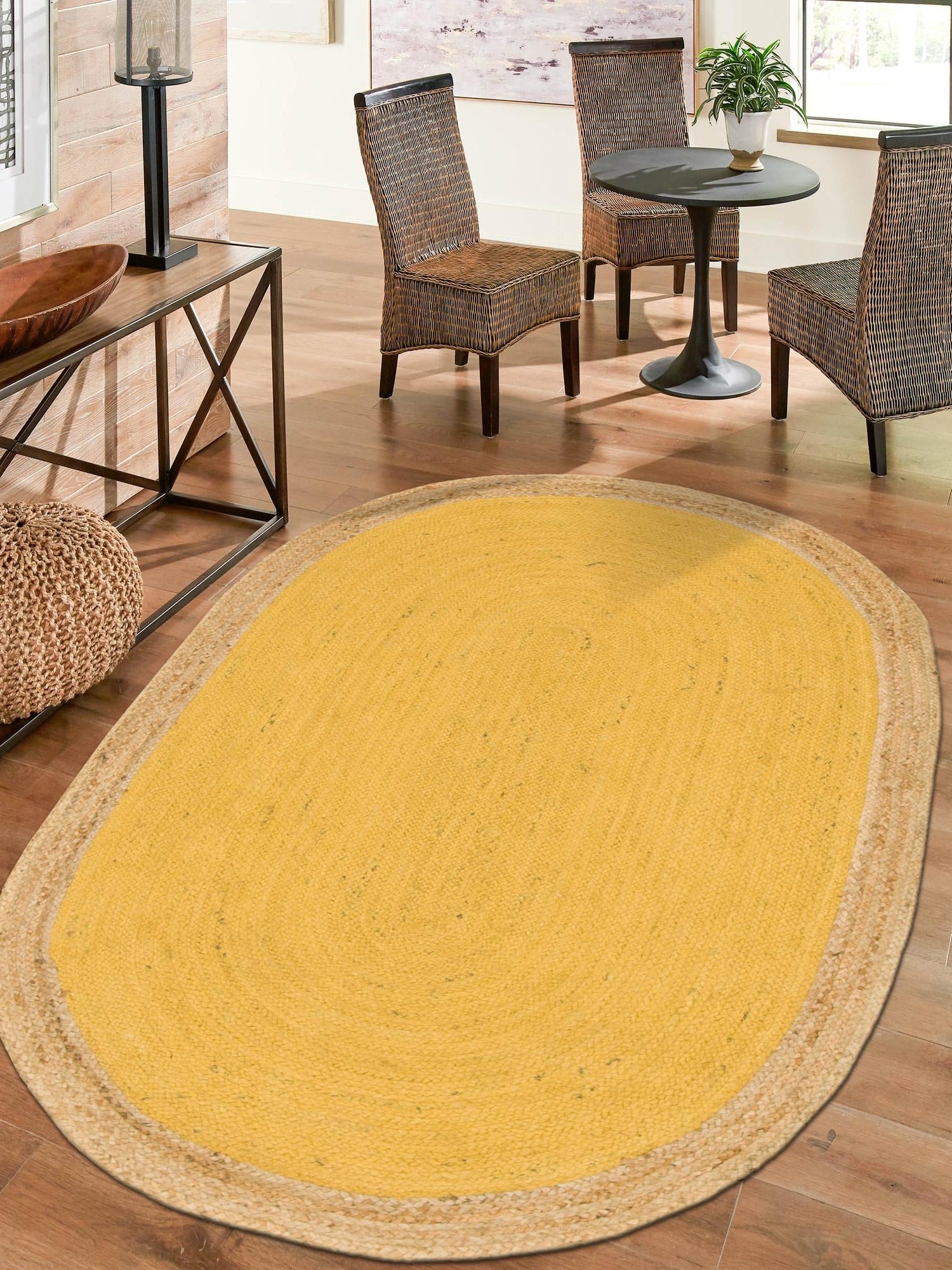 Yellow 3' 3 x 5' 1 Braided Jute Oval Area Rug 100% Jute Hand Braided Natural Eco-Friendly Boho Style Carpet for Living Rooms Dining Office Space Dorms for Sale at Rug Engine