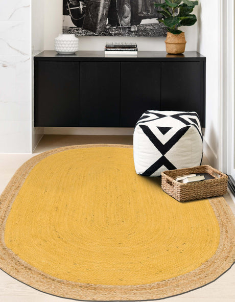 Yellow 3' 3 x 5' 1 Braided Jute Oval Rug