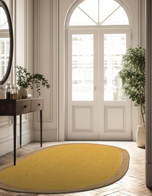 Yellow 3' 3 x 5' 1 Braided Jute Oval Rug